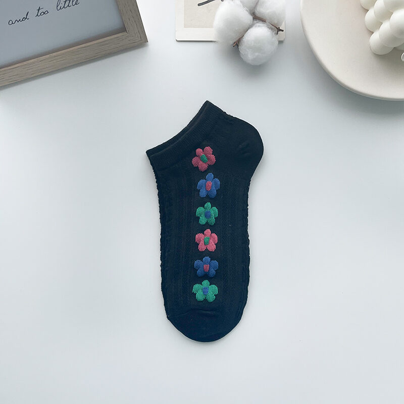 Retro Socks Shallow Mouth Flower Women
