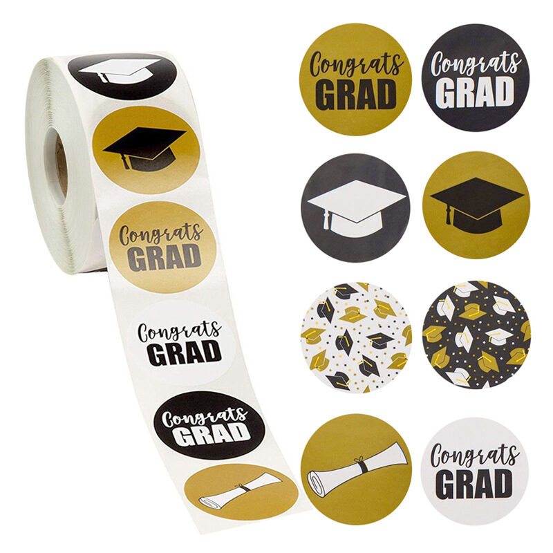 Round Graduation Sticker Cap And Diploma Label Party