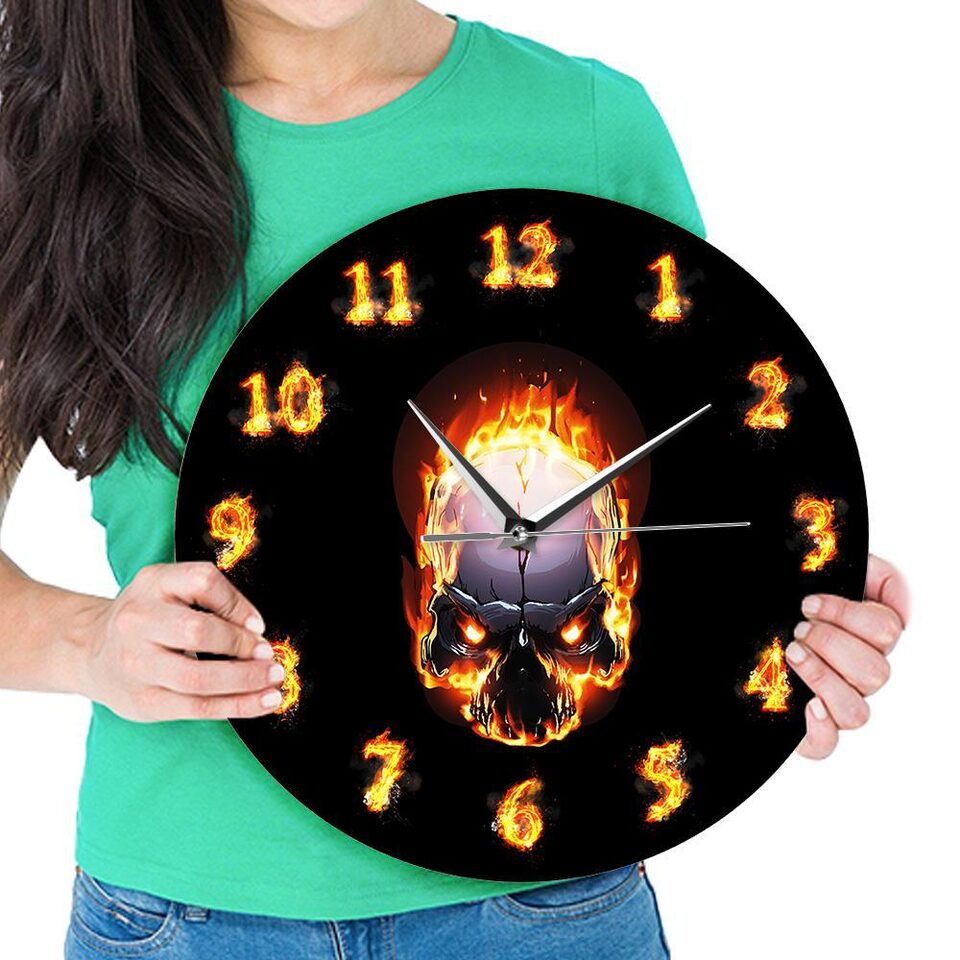 Burning Skull Wall Clock Hell Demon Death