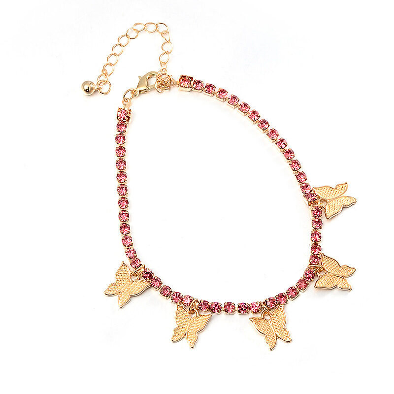Rhinestone Anklets For Women Zirconia Butterfly Cuban Link