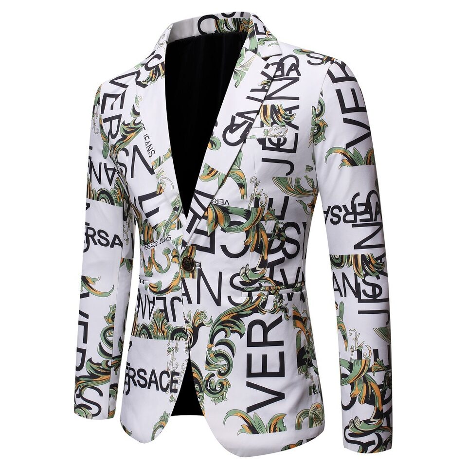 Letter Print Slim Suit Single Men