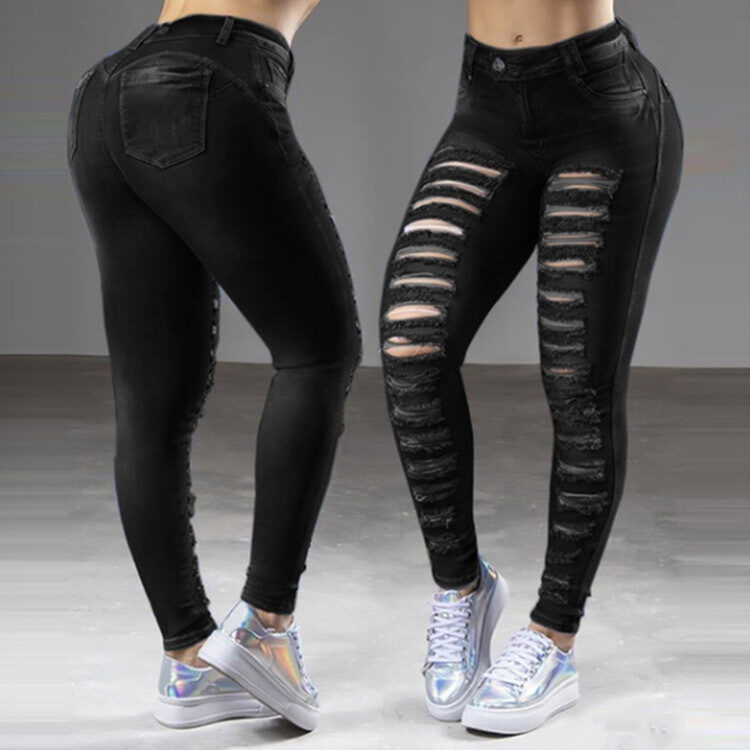 Jeans Street Cotton Denim Dark High Waist Blue