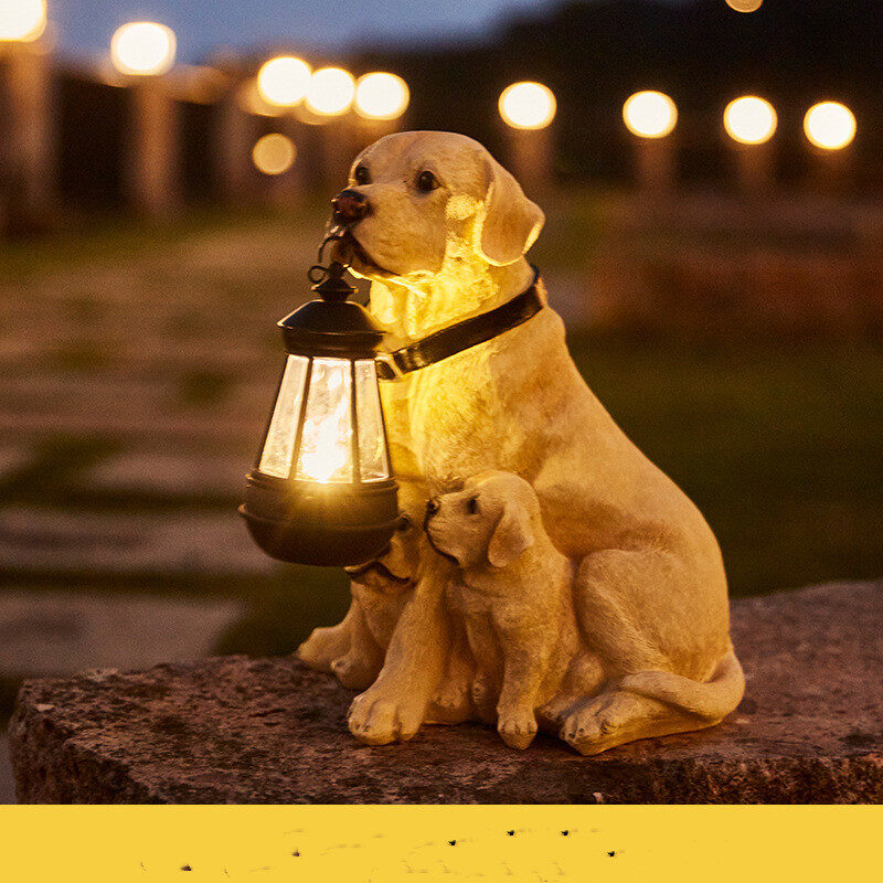 LED Solar Light Dog Lantern Sculpture Resin Craft