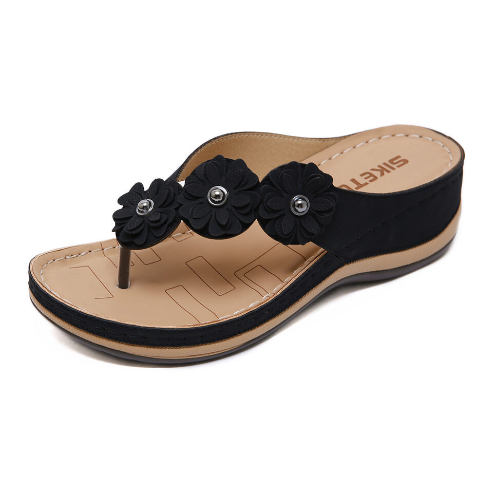 Flowers Sandals Women Retro Style Wedges Shoes Outdoor