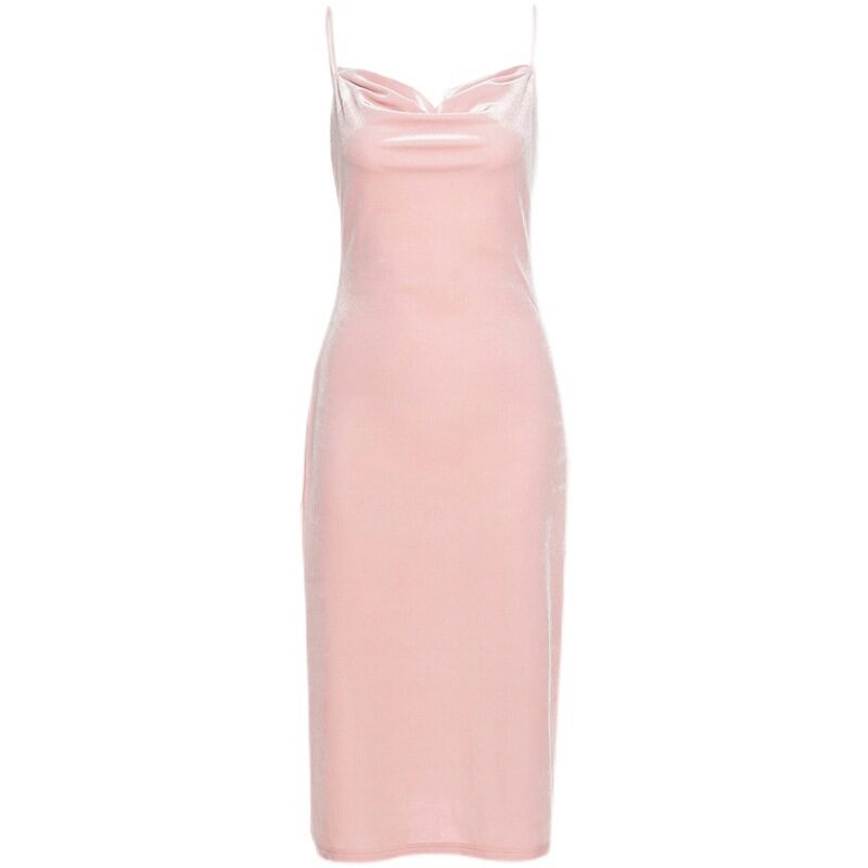 Dulzura Velvet Solid Women Strap Midi Dress Slit
