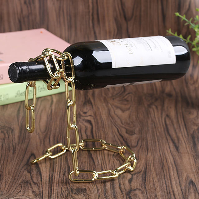 Suspended Wrought Iron Chain Red Wine Shelf Bottle