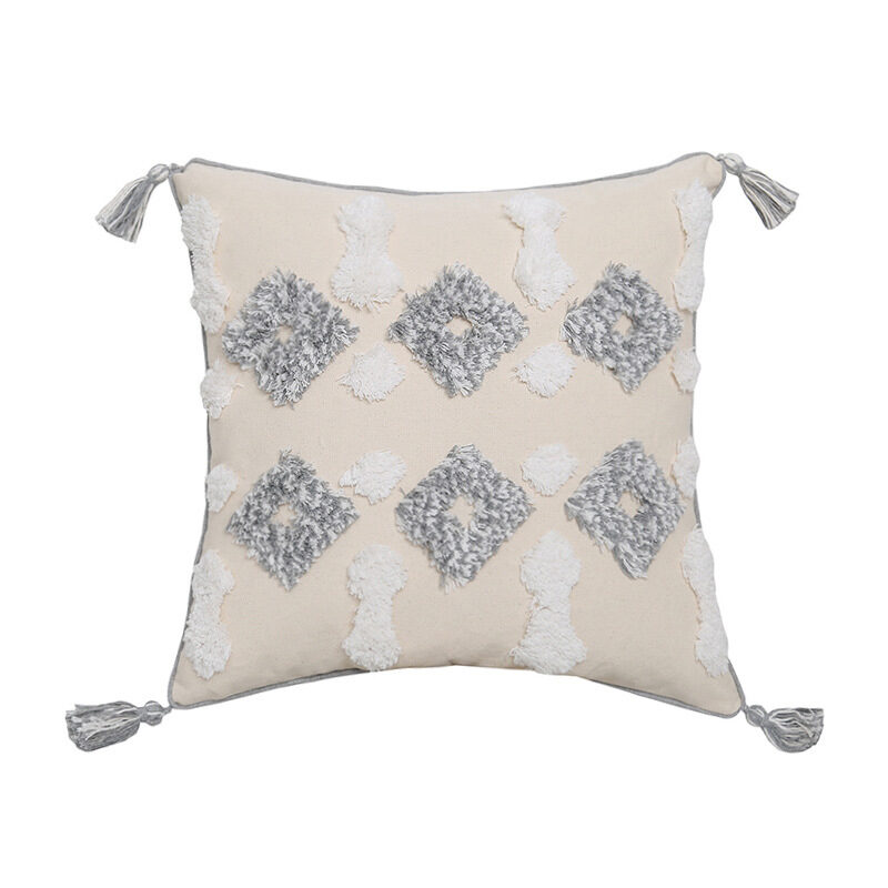 Hand-embroidered Tufted Throw Pillow Fringed Waist Case