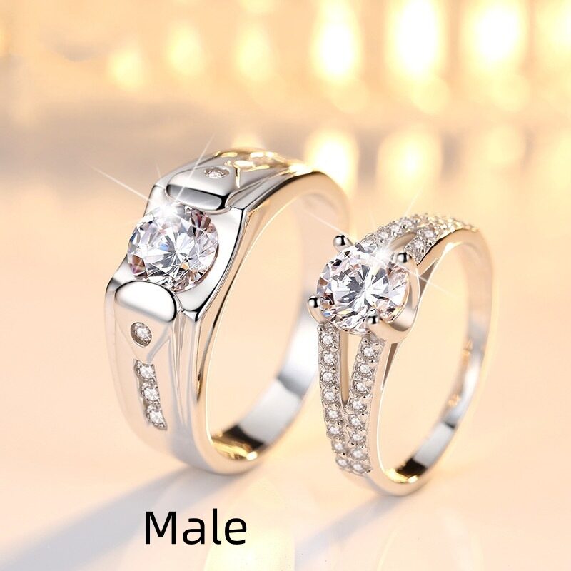 Diamond Romantic Couple Rings Men's Silver Plated Pair
