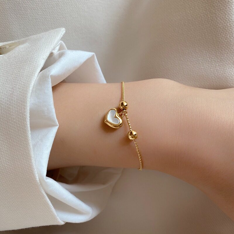 Shell White Fritillary Peach Heart Love Bracelet Pullable