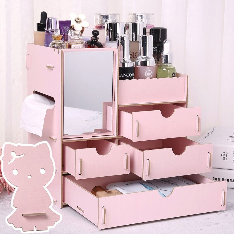 Wooden Tabletop Cosmetic Storage Box Jewelry Drawer Type