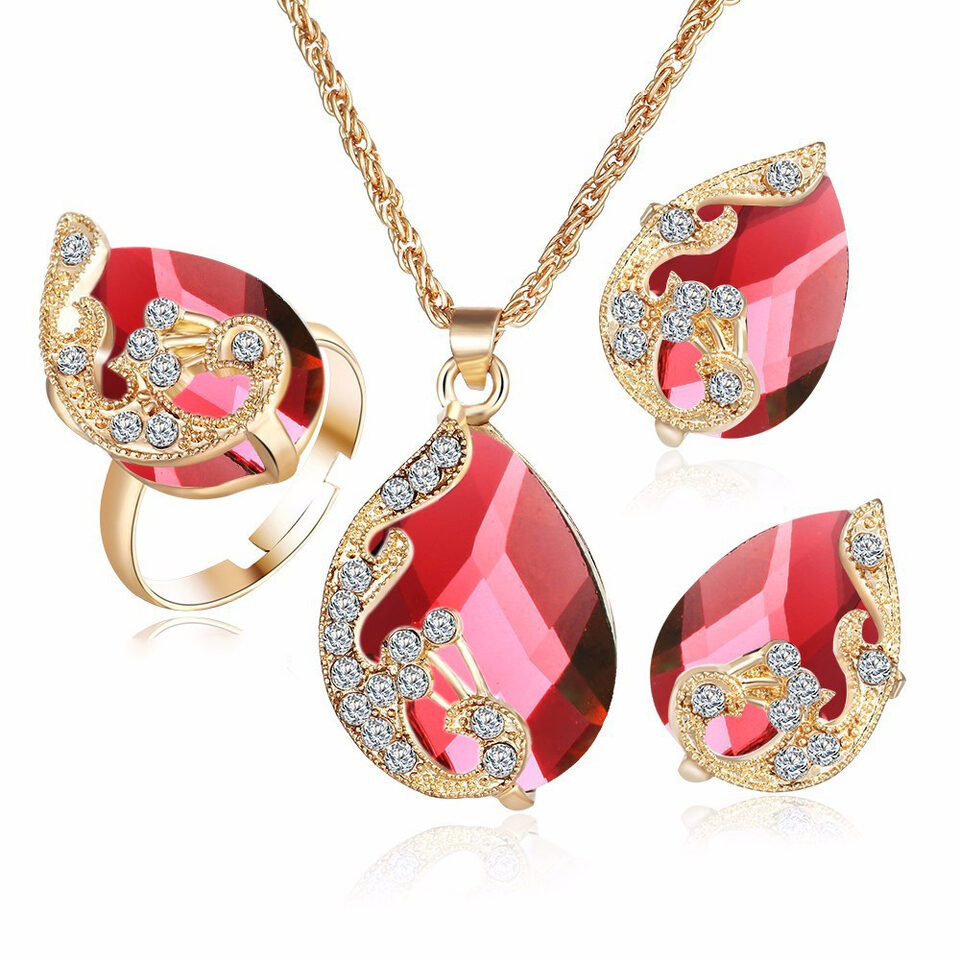 Alloy Plating Necklace Earrings Set Jewelry With Rhinestone