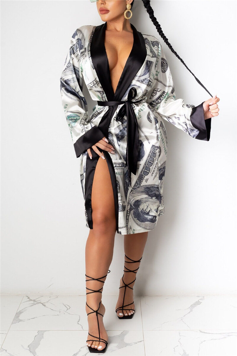 Hirigin Aesthetic Cardigan Long Sleeve Midi Bandage Dress