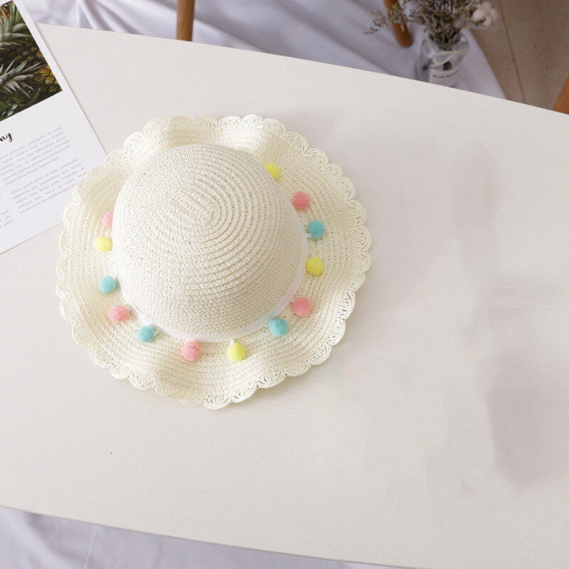 Small Ball Solid Color Children Straw Hat Bag