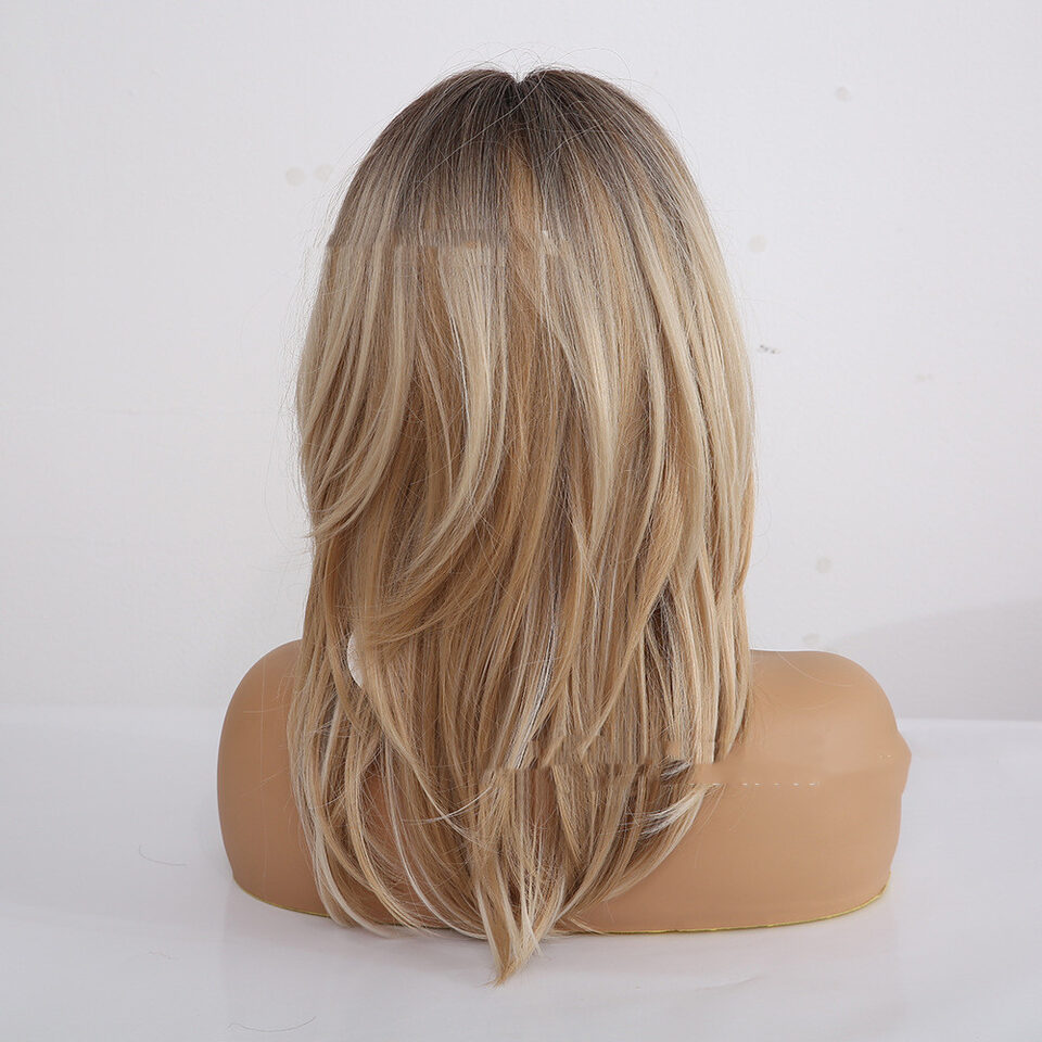 Wig Female Wigs Long Hair Gradient Color Golden