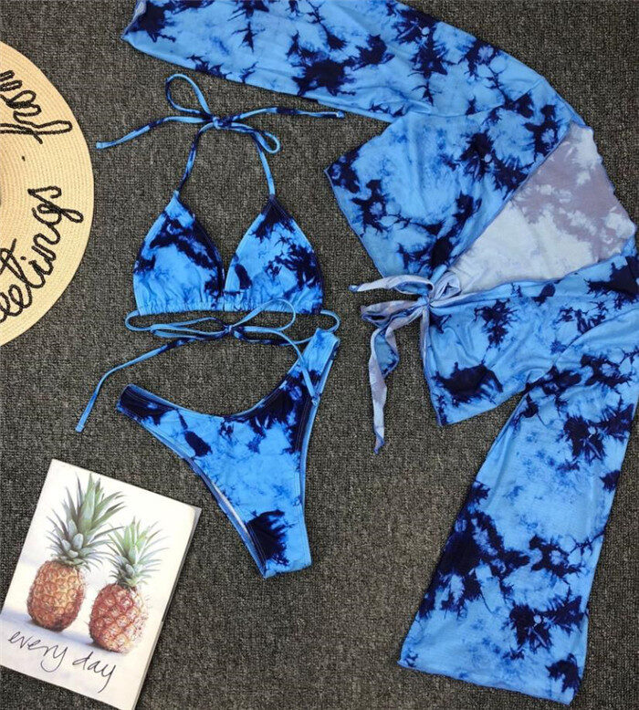 Long Sleeve Mesh Bikini Swimwear Women Three Pieces