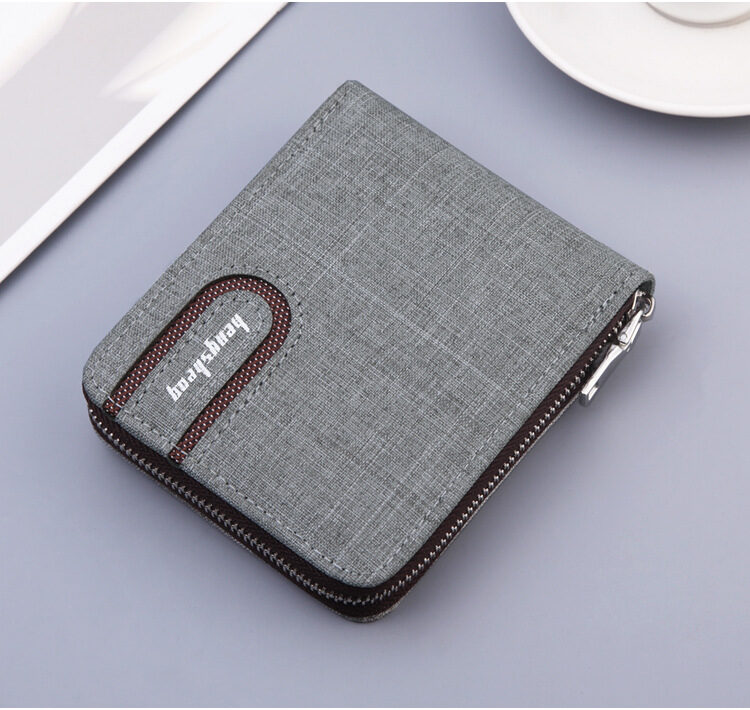 Men's Short Wallet Men Zipper Canvas Small Multi-function