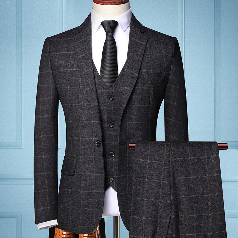 Plaid Suit Men's Three-piece Groom Wedding Dress Small