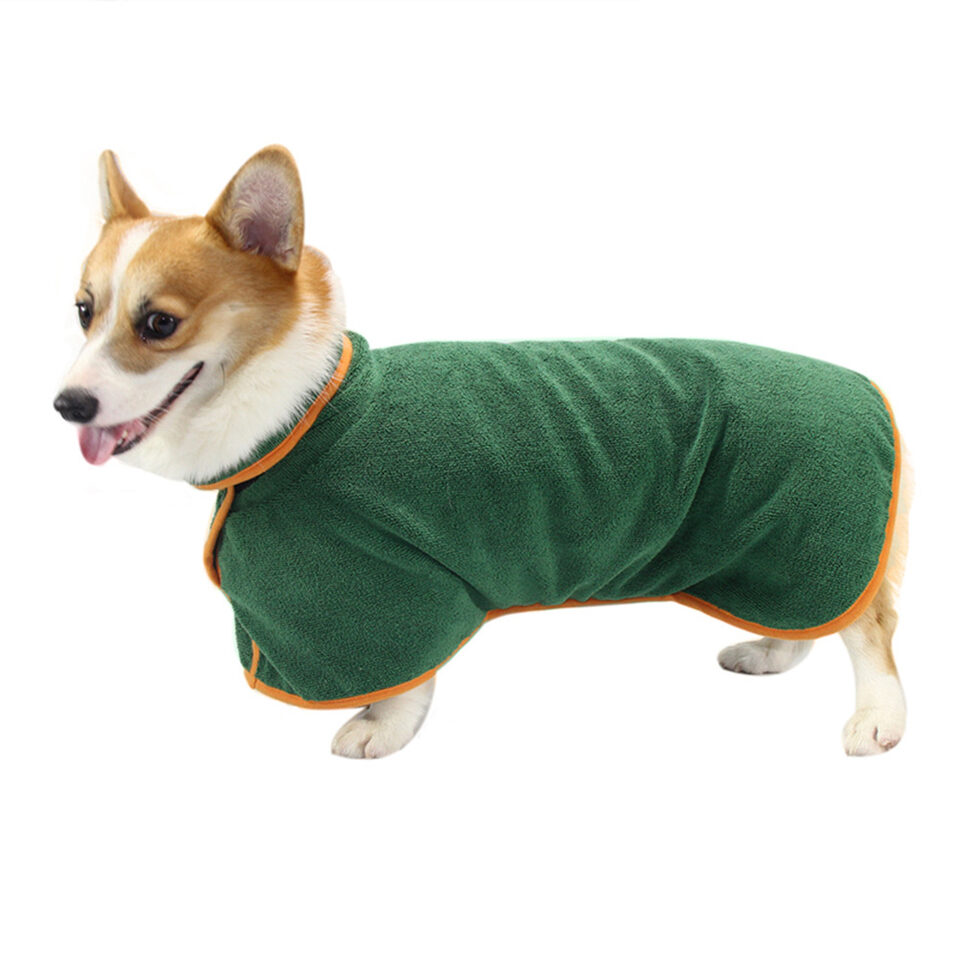 Pet Puppy Clothes Bathing Robe Neck Tucked Waist