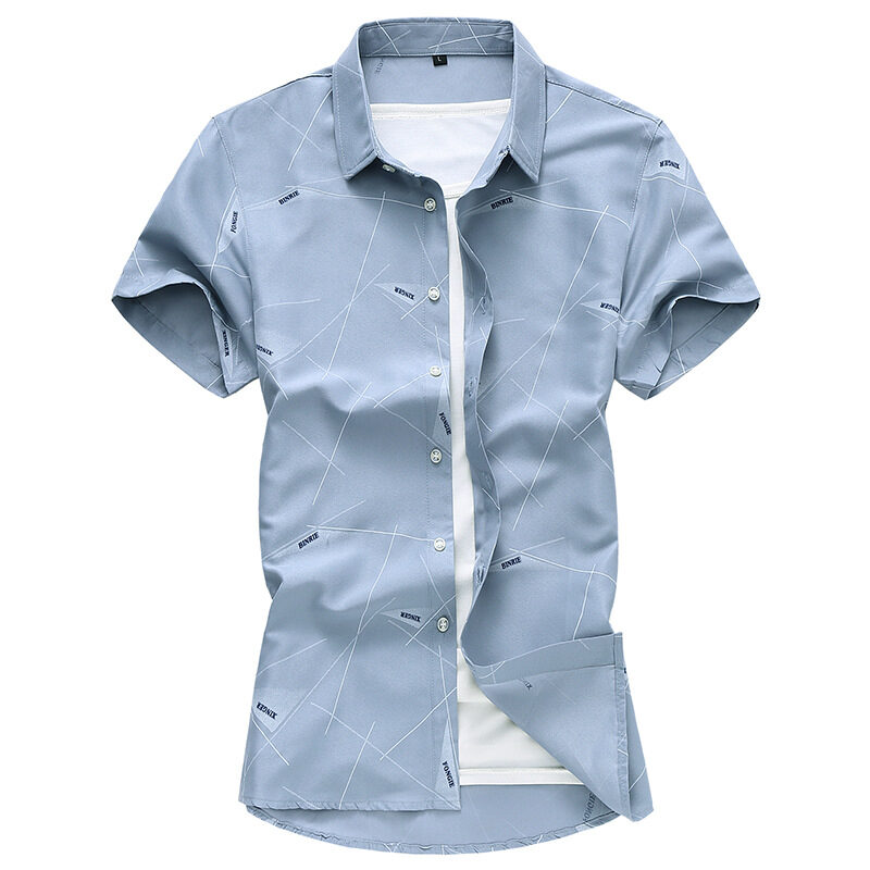 Men Short Sleeve Cotton Flower Shirt Mens Dress