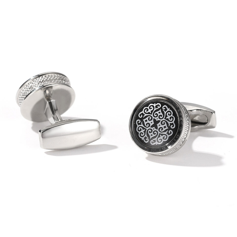 Fashion Pattern Round Silver Cufflinks