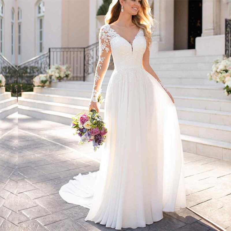 Sexy Backless Deep V-neck Wedding Dress Women White