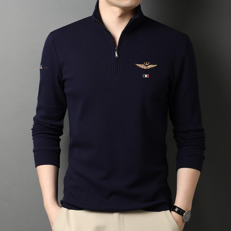 Stand-up Collar Men's Long-sleeved T-shirts Loose Polo Shirts