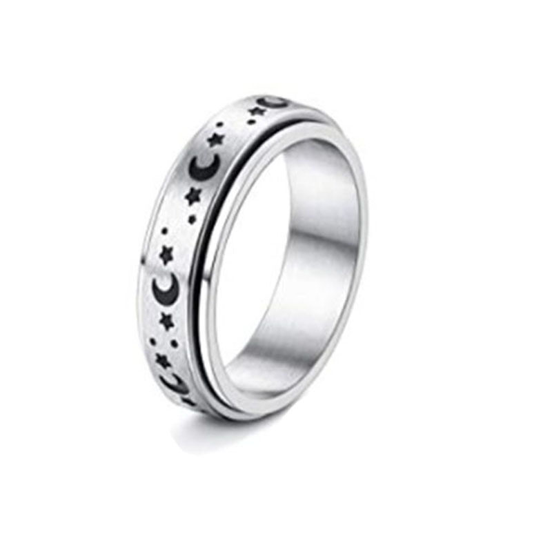Stainless Steel Rotatable Spinner Ring Moon Stars Relieve