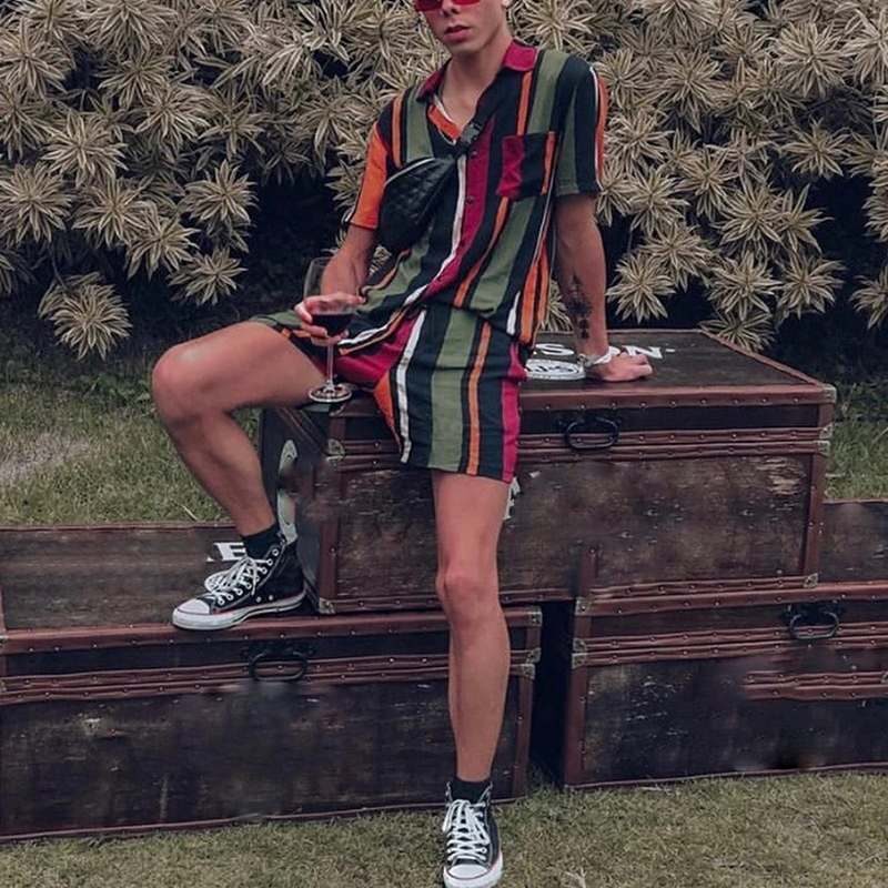 Man Vintage Printing Hawaiian Suits Men Summer Sets