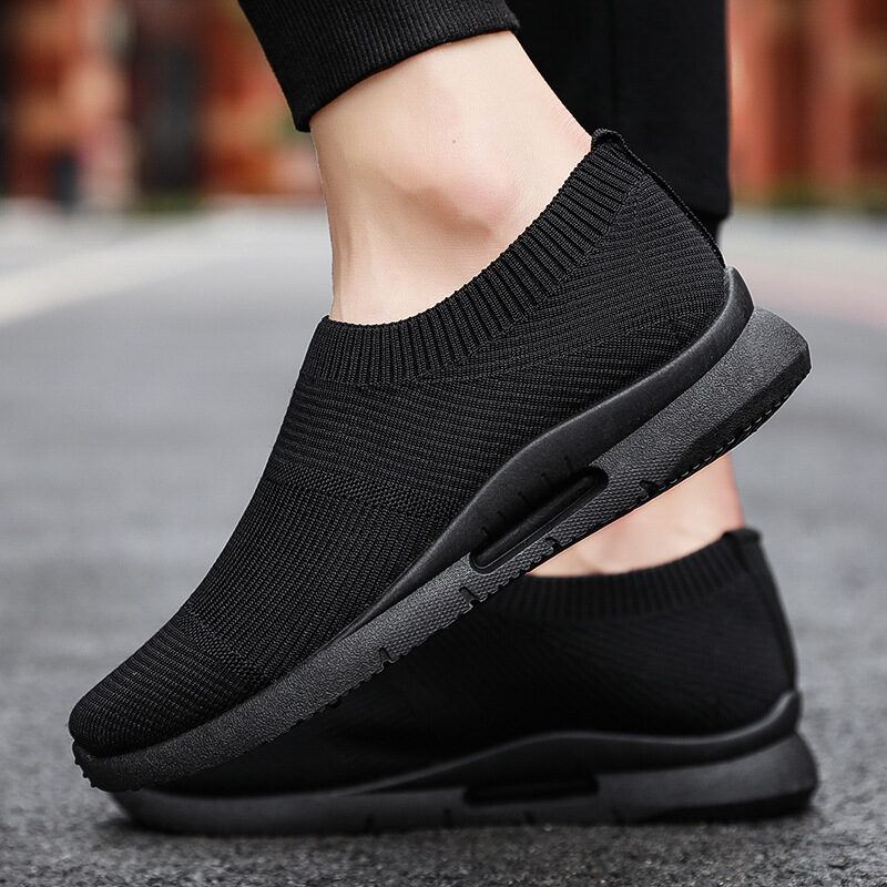 Flying Knit Sneakers Men's Mesh White Shoes Black