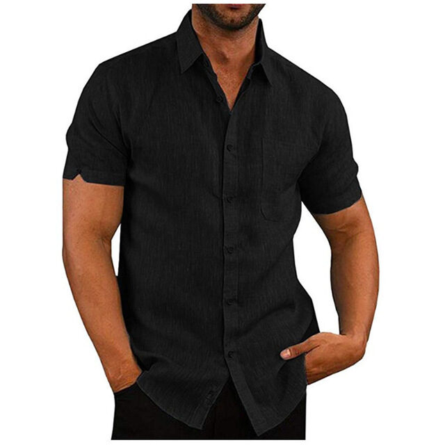 Men Short Sleeve Summer Solid Shirts Casual Loose