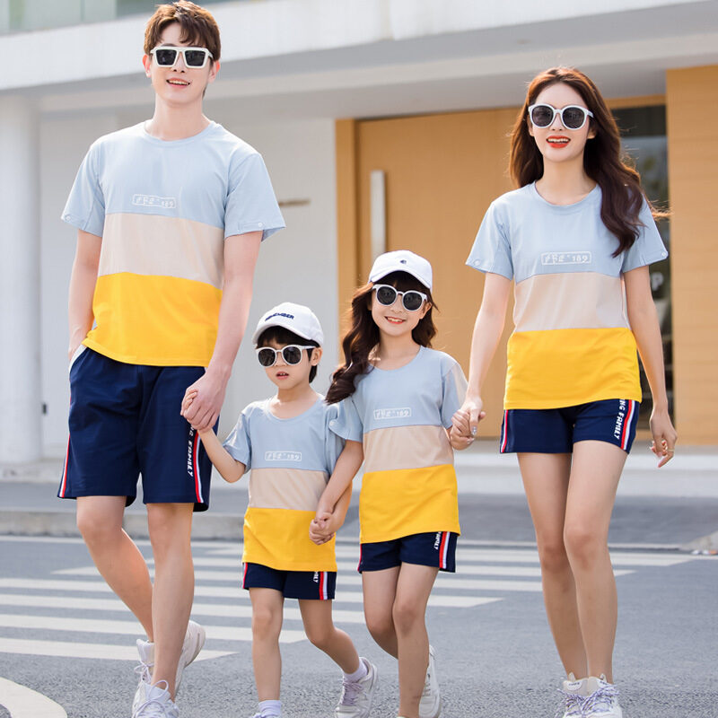 Fashion Striped Family Matching Outfits Summer Casual T