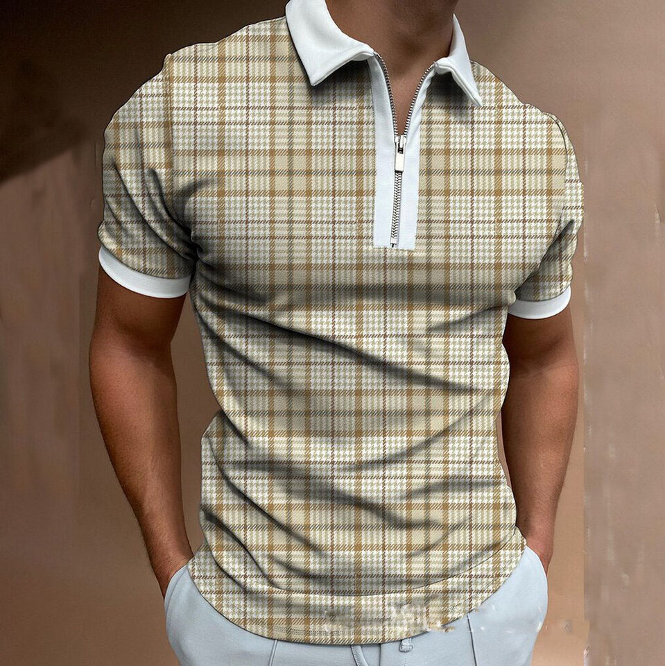 POLO Shirt Zipper Check Men's T-shirt
