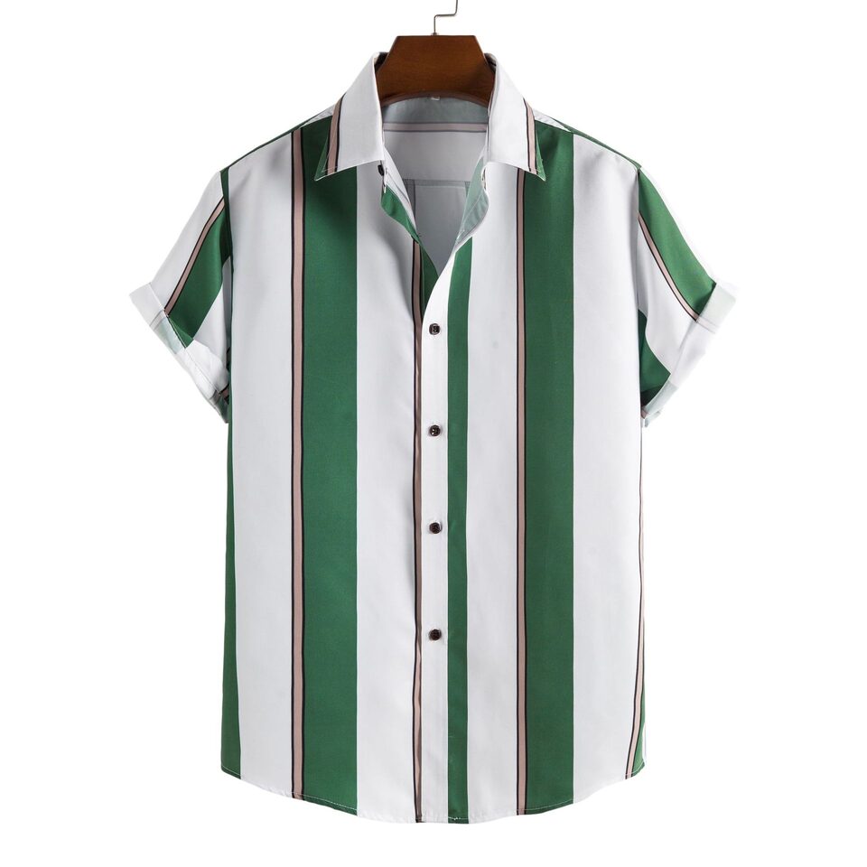 Simple Men's Short Sleeve Casual Shirt Striped Printed