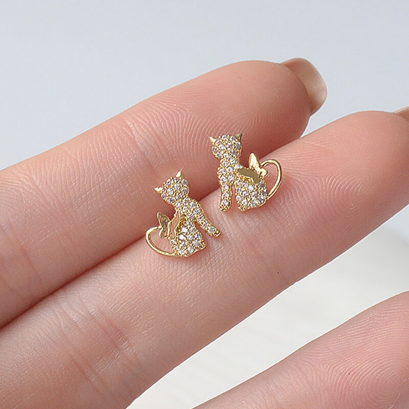 Silver Needle Stud Earrings Diamond Gold Earring Cute