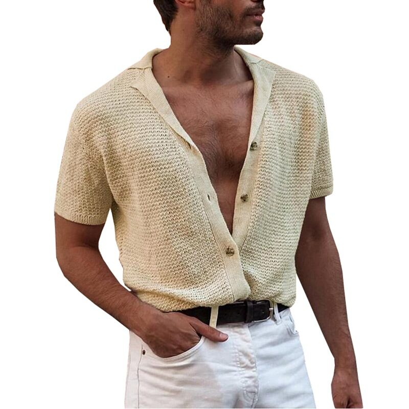 Gentleman Solid Knitted Cardigan Polo Shirts Spring Summer