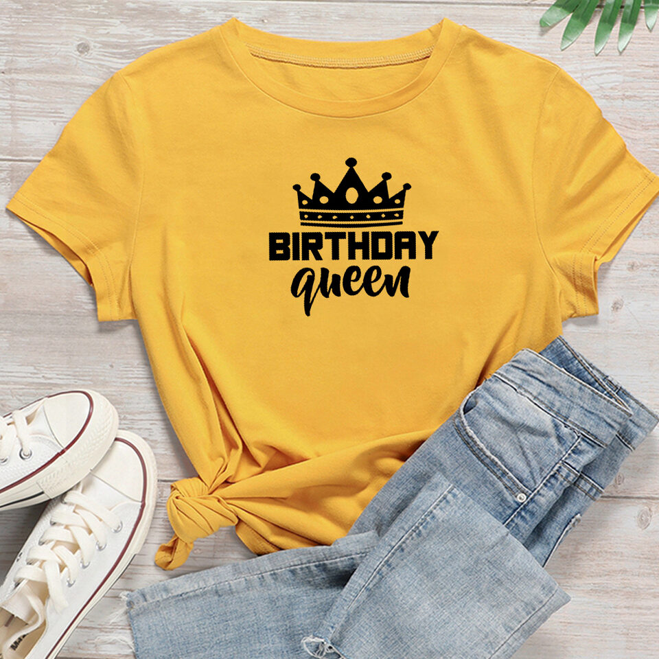Women Queen Letter Print Short Sleeve T Shirt