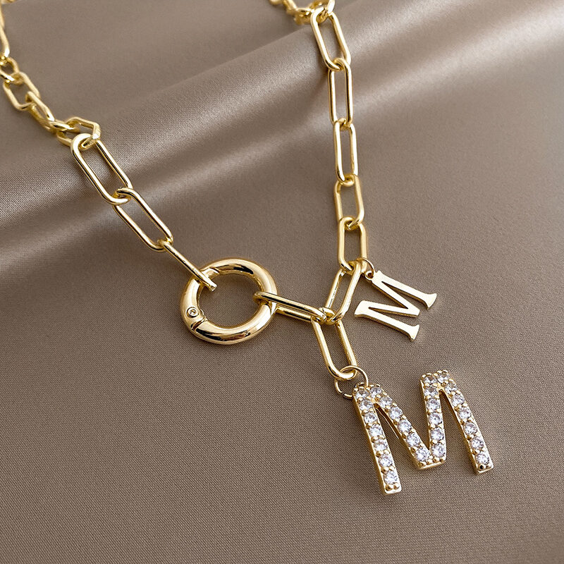 Chain Short Necklace For Woman M Letter Pendant