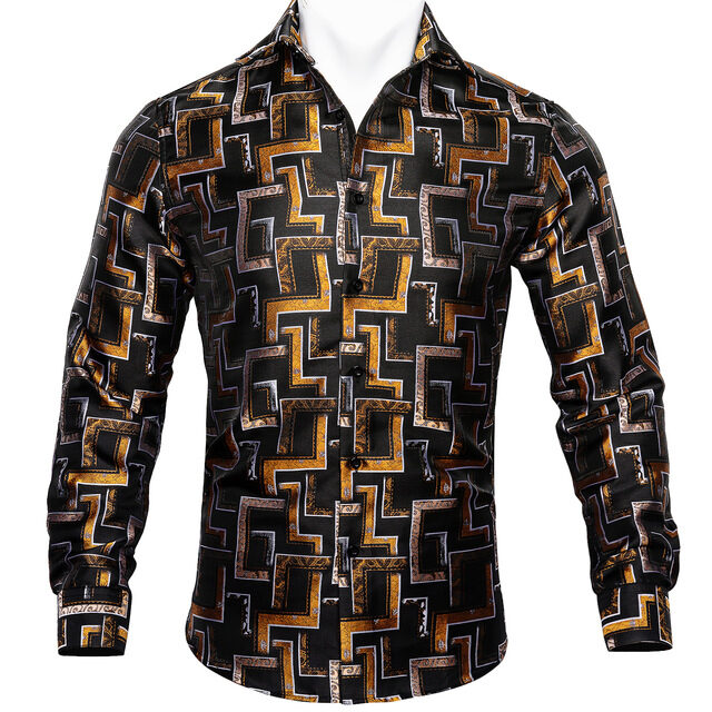 Barry.Wang Teal Paisley Floral Silk Shirts Men Autumn