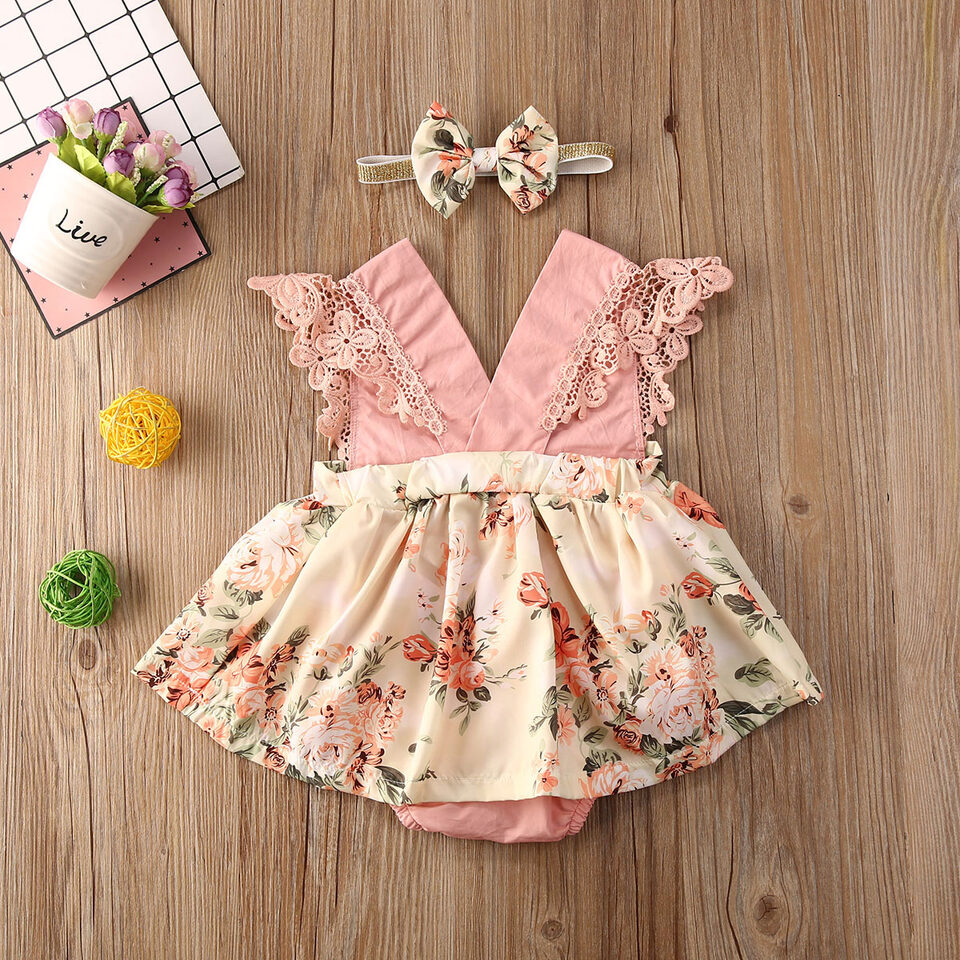 Girl Princess Clothes Baby Romper Girls Floral Lace