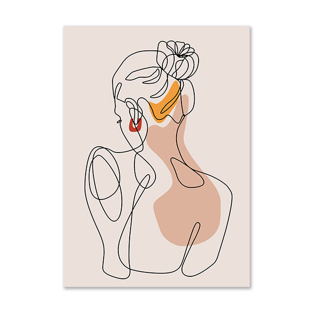 Abstract Girl Single Line Face Leaf Painting Minimalist