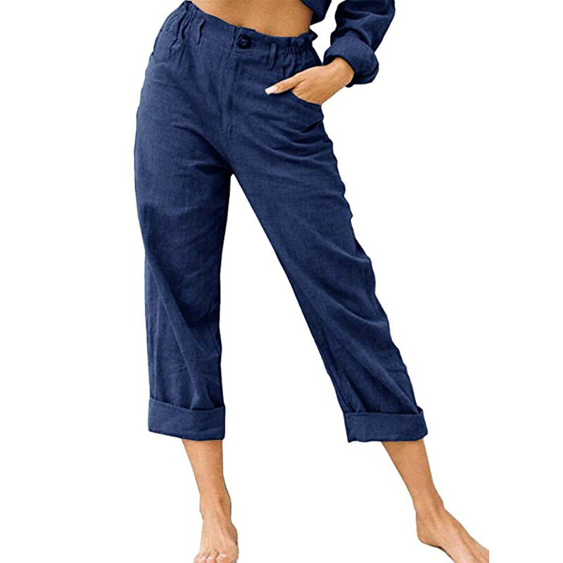 Patchwork Pant Women's Cotton Linen Pants Drawstring Back