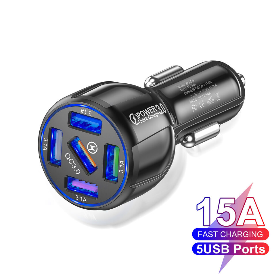 Factory 5-port 15A QC3.0 5USB Car Charger Fast