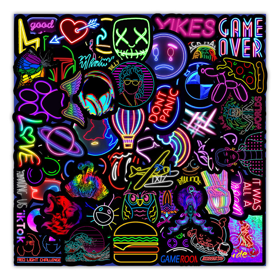 50 New Neon Stickers Car Trunk Phone Water