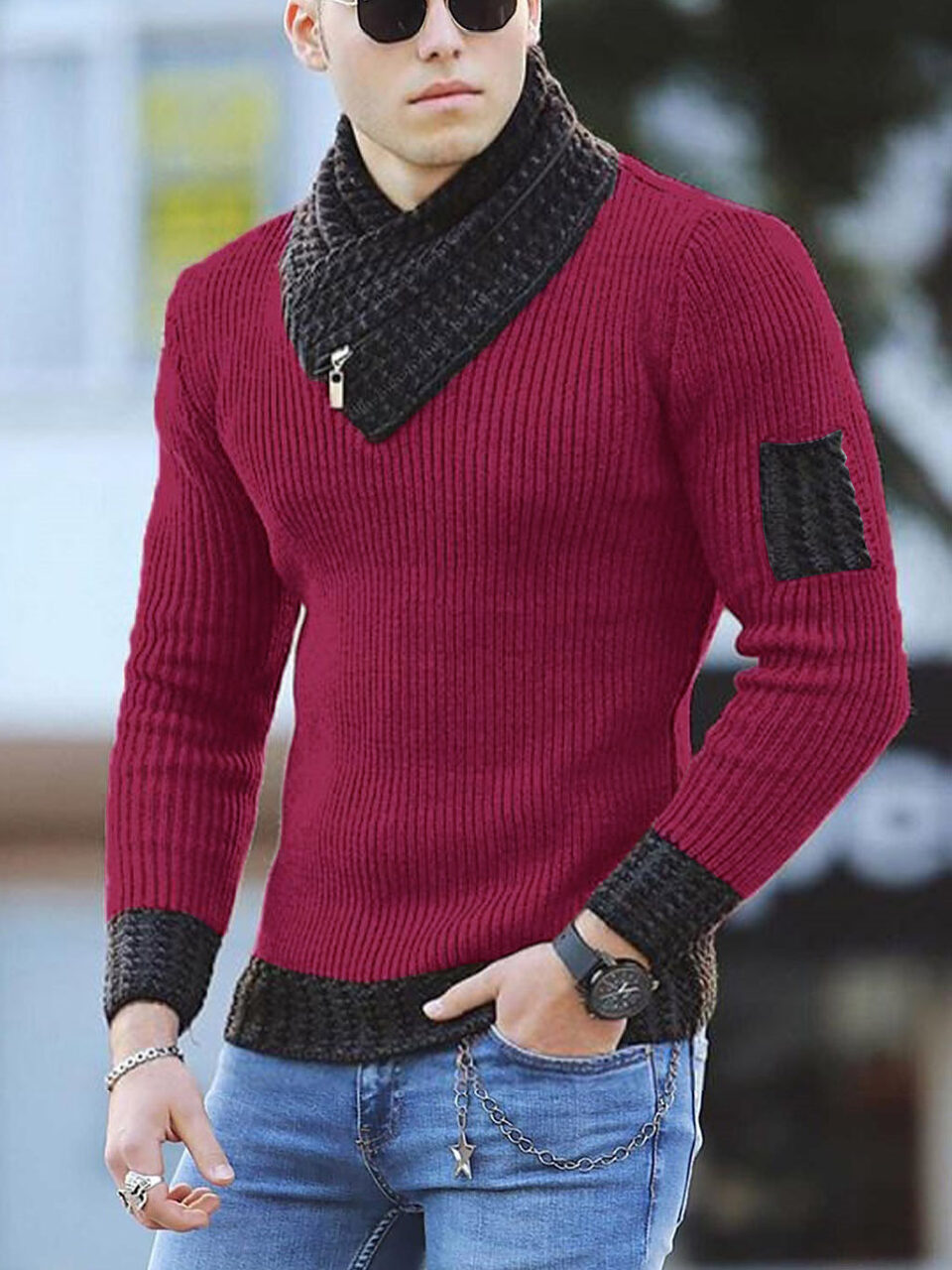 Independent Station Casual Slim Knit Pullover Long-sleeved Scarf