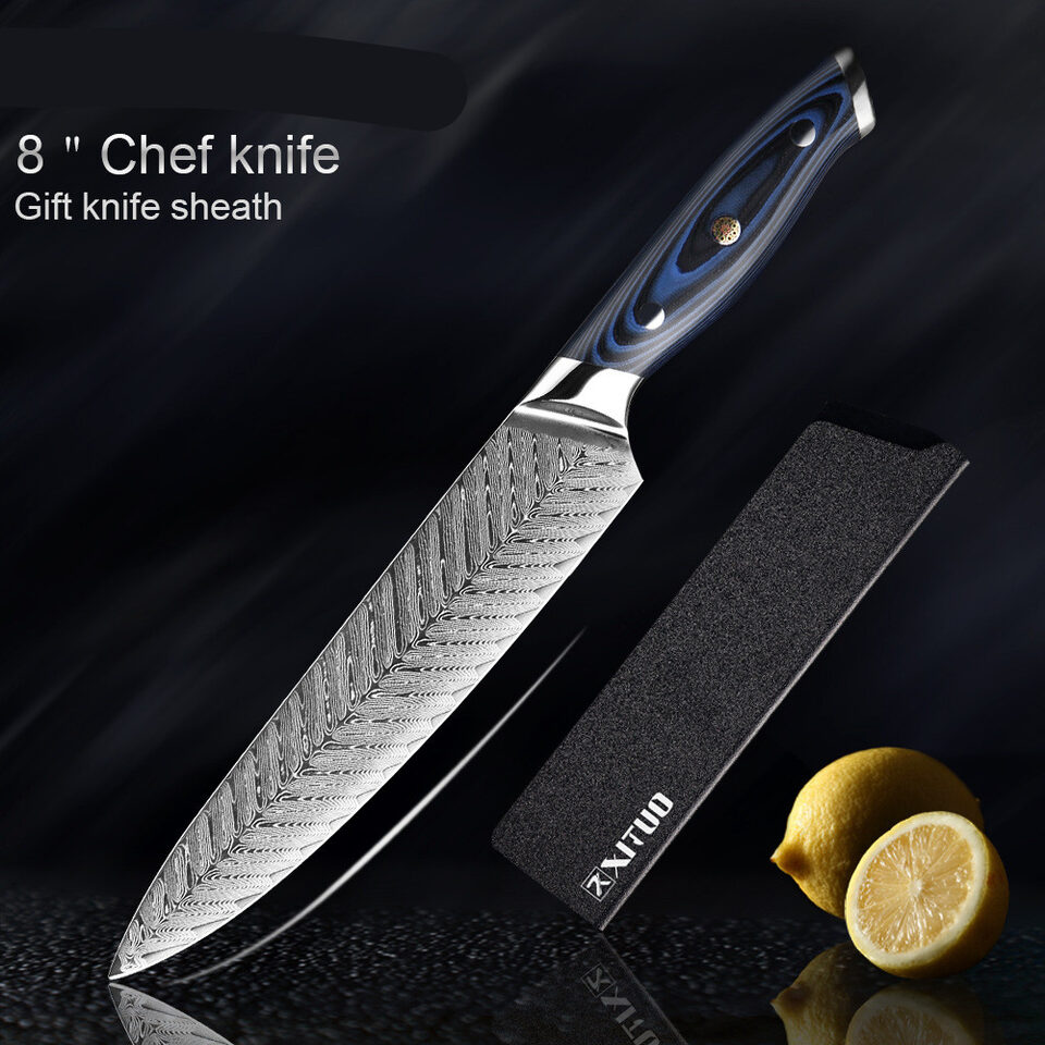 Damascus Knife Set Kitchen Meat Slicing