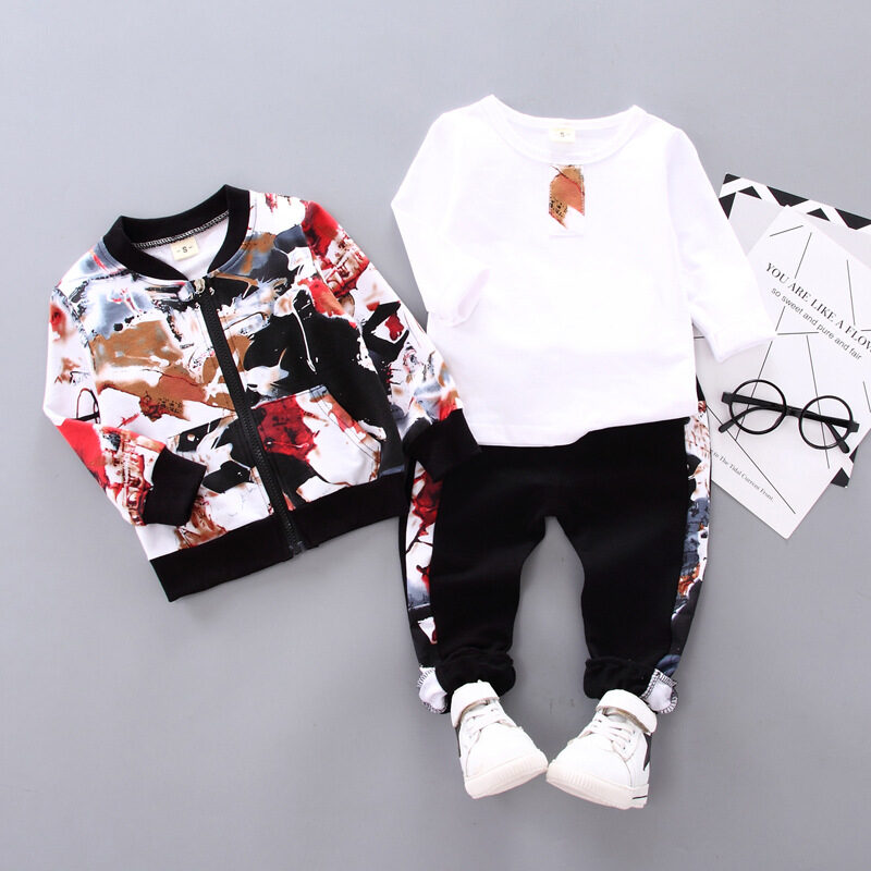 Boys Handsome Autumn And Winter Clothes Three-Piece Kid