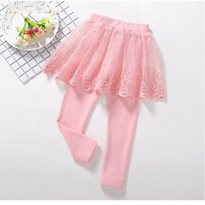 Children's Fake 2 Girls Leggings Cotton Lace Skirt