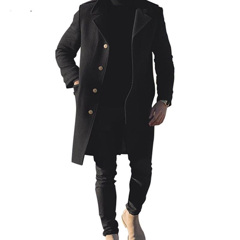 Men Winter Long Woolen Overcoat Youth Casual Jacket