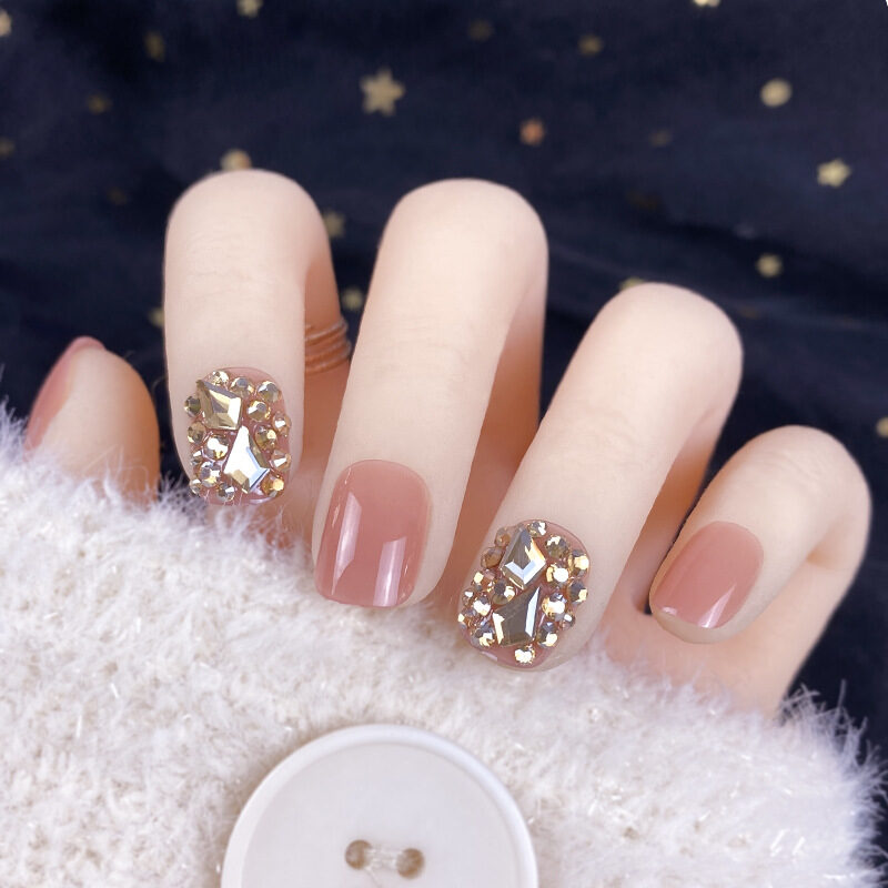 Champagne Gold Full Diamond Manicure Patches Wearing Fake