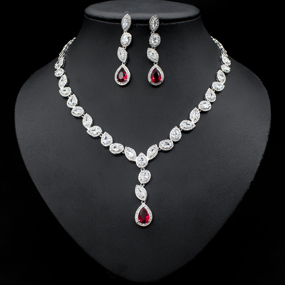 Colorful Zircon Necklace Earrings Clavicle Chain Female Noble